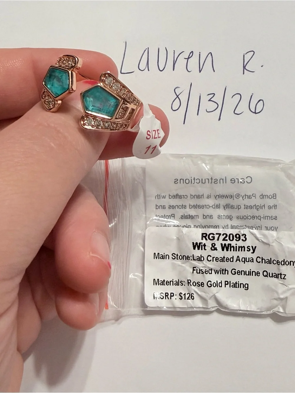 Wit & Whimsy Rose Gold Aqua Chalcedony Statement Ring - Aqua size 11